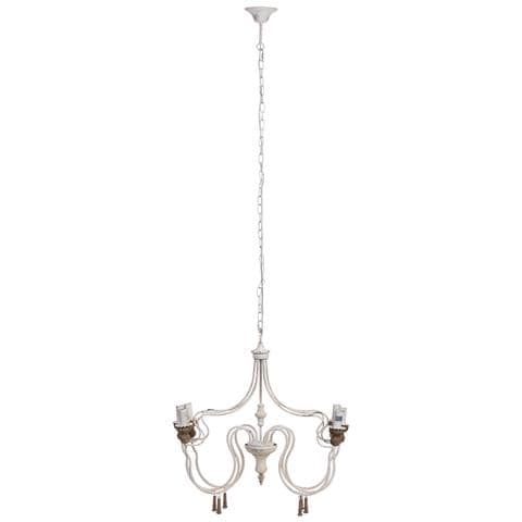 Lampada Da Soffitto In Legno E Metallo Bianco Invecchiato 68x60x64h - Foto 2