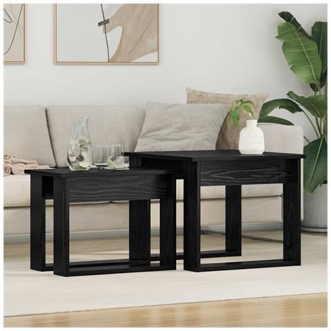 Set di Tavolini da Caffè 2 pcs Rovere Nero Legno multistrato - Foto 2