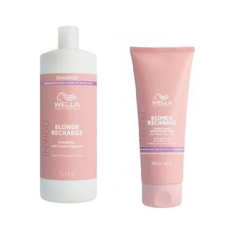 Wella Invigo Recharge Blonde: Shampoo Viola 1000 Ml + Balsamo Idratante 200 Ml - Foto 1