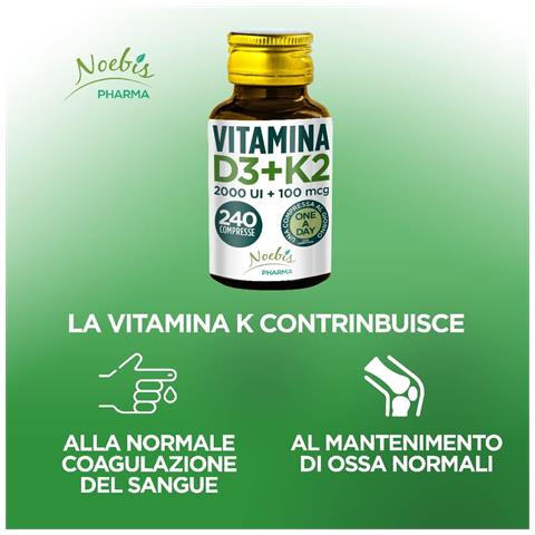 Vitamina D3 + K2 240 Compresse - Vitamina D3 50 mcg + K2 MK-7 100 mcg - Ossa, Denti, Muscoli e Sistema Immunitario - Foto 2