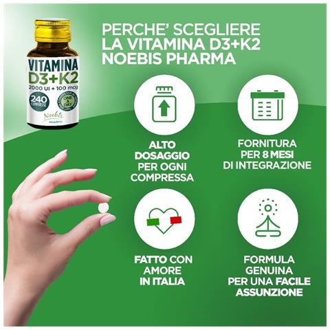 Vitamina D3 + K2 240 Compresse - Vitamina D3 50 mcg + K2 MK-7 100 mcg - Ossa, Denti, Muscoli e Sistema Immunitario - Foto 5