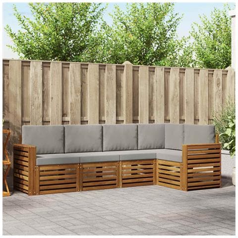 Set divani con cuscino 5 pcs Grigio Naturale e Chiaro - Foto 2