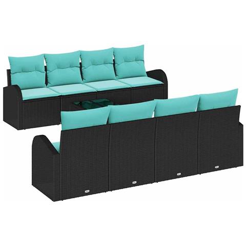 Set di divani con cuscino 9 pcs Nero e Turchese polyrattan - Foto 1
