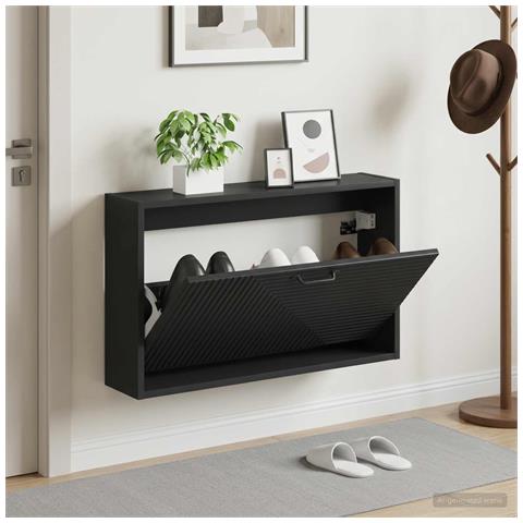 Mobiletto per Scarpe da Muro HAARLEM 71 x 17 x 43 cm Nero - Foto 2