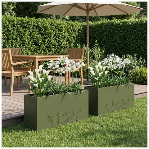 Vaso da giardino 2 pz Verde Oliva 100 x 30 x 49 cm - Foto 2