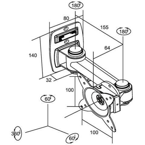 Supporto a Muro per Monitor LCD Braccio Singolo Nera 23.5 x 22.5 x 7 cm 13 " -24 " 23106A - Foto 2