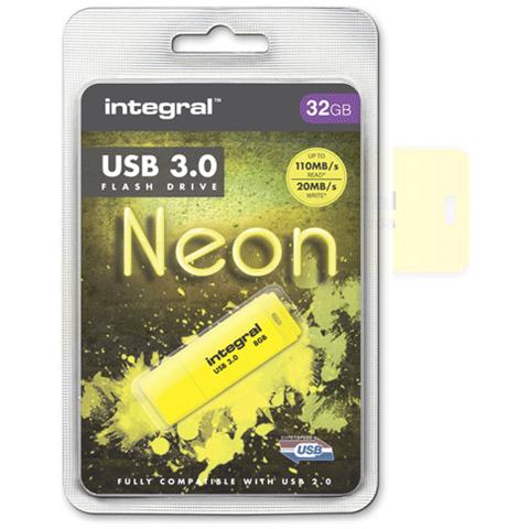 Neon USB 3.0 32GB, USB 3.0 (3.1 Gen 1) , Type-A, 0 - 70 °C, Cuffia, Giallo, Blister - Foto 1