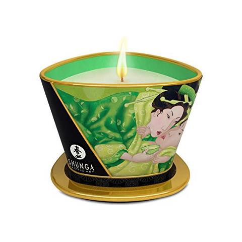 Shunga  Candela da massaggio lucente e carezza - tè verde esotico - Foto 1