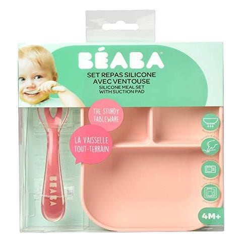 Set 913456 Per Pasti Piatto Con Scomparti In Silicon Con Ventosa + Cucchiaio In Silicone Aderisce Al Tavolo / Ripiano Del Seggiolone Rosa - Foto 2
