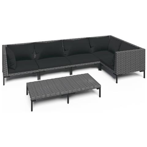Set Divani Giardino 6 Pz Con Cuscini In Polyrattan Grigio Scuro - Foto 1