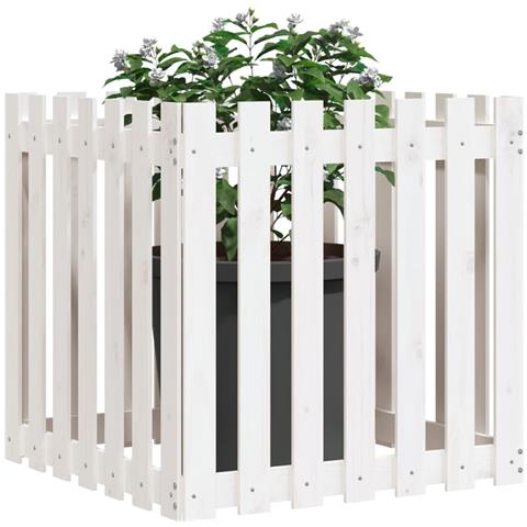 Fioriera Giardino A Recinzione Bianca 70x70x70 Cm Massello Pino - Foto 3