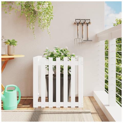 Fioriera Giardino A Recinzione Bianca 70x70x70 Cm Massello Pino - Foto 1