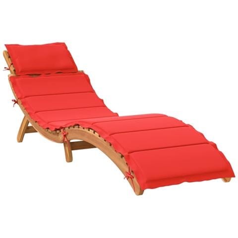 Lettino Prendisole Con Cuscino Rosso Legno Massello Di Acacia - Foto 2