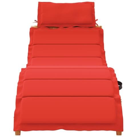 Lettino Prendisole Con Cuscino Rosso Legno Massello Di Acacia - Foto 3