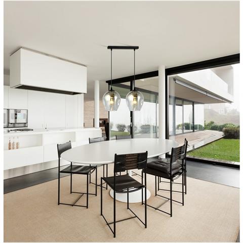 Lampada A Sospensione Istar - Nero, Grigio - Acciaio Verniciato A Polvere, Vetro - 40x100x14 Cm - Foto 4