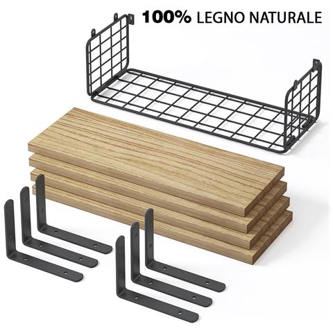 Set 4+1 Mensole Da Parete Quercia In Legno Scaffali A Muro Scaffalatura Multiuso - Foto 2