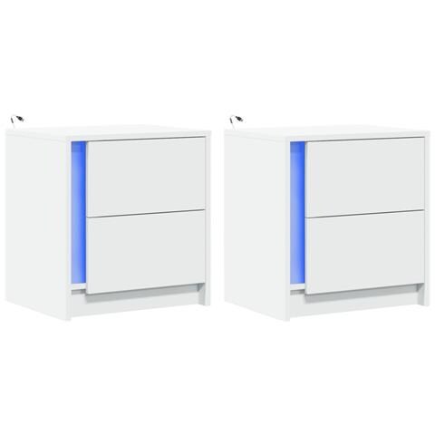 Comodini Con Luci Led 2pz Bianchi In Legno Multistrato - Foto 3