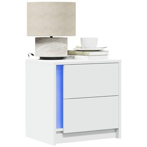 Comodini Con Luci Led 2pz Bianchi In Legno Multistrato - Foto 1