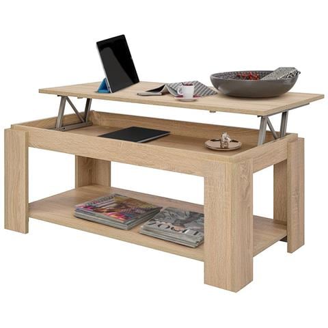 Tavolino Soggiorno Con Rialzo Contenitore Tavolo Salotto Moderno Apribile Beige - Foto 1