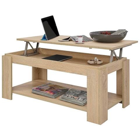 Tavolino Soggiorno Con Rialzo Contenitore Tavolo Salotto Moderno Apribile Beige - Foto 5