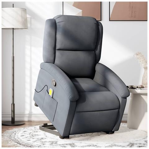 Poltrona Alzapersona Reclinabile Grigio Scuro In Velluto - Foto 1