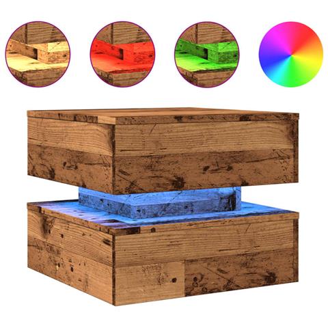 Tavolino Da Salotto Con Luci Led Legno Antico 50x50x40 Cm - Foto 2