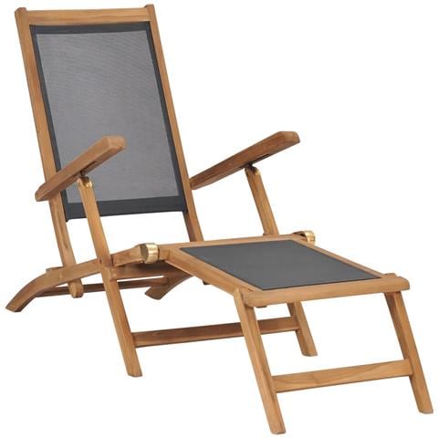 Lusso Casadino -  Sedia A Sdraio Con Poggiapiedi In Legno Massello Di Teak Nera - Foto 2