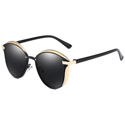Eleganti Occhiali Da Sole A Specchio Con Montatura Dorata Black - Foto 1