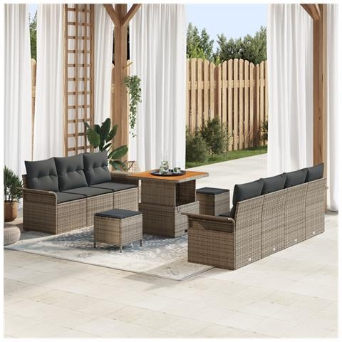 Set Divani Giardino  con Cuscini Grigi in Polyrattan e Acacia, Divano Giardino a 2 Posti  con Cuscini Grigi in Polyrattan, Set Pranzo Giardino 3 Pezzi con Cuscini Grigi in Polyrattan e Acacia - Foto 2