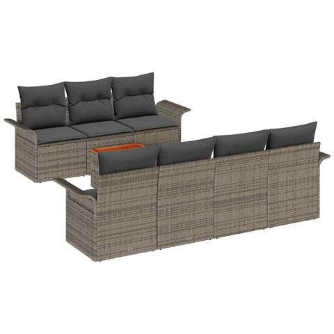 Set Divano da Giardino 8 Pezzi con Cuscini Grigio Rattan Sintetico Acacia - Foto 1