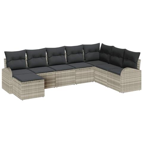 Set Divano Giardino 8 Pezzi con Cuscini Rattan Sintetico Grigio Chiaro - Foto 1