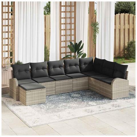 Set Divano Giardino 8 Pezzi con Cuscini Rattan Sintetico Grigio Chiaro - Foto 2