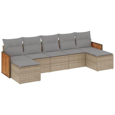 Set Divani da Giardino 7 pz con Cuscini Beige in Polyrattan - Foto 1