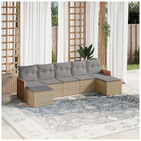 Set Divani da Giardino 7 pz con Cuscini Beige in Polyrattan - Foto 2