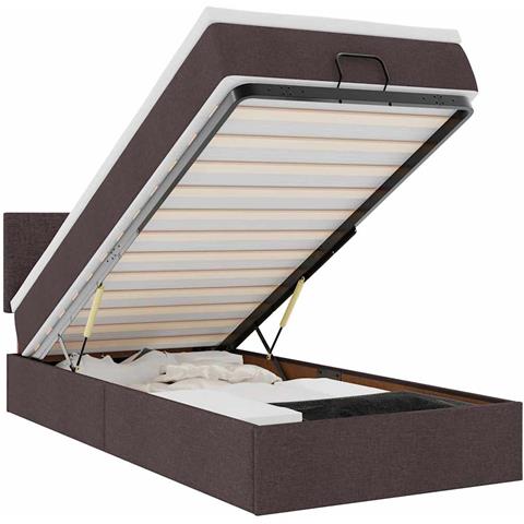 Pouf Letto con Materasso e LED Marrone Scuro 90x200 cm Tessuto - Foto 1