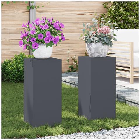 Supporti per Piante da Esterno Pillar 2 pcs Antracite 24x24x55 cm Acciaio - Foto 2