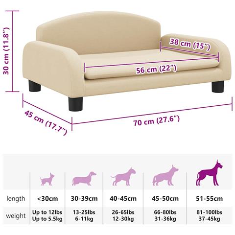 Lettino per Cani Crema 70x45x30 cm in Tessuto - Foto 7