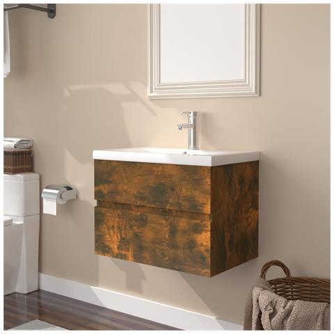 Mobile Bagno con Lavabo Integrato Rovere Fumo Legno Multistrato - Foto 2