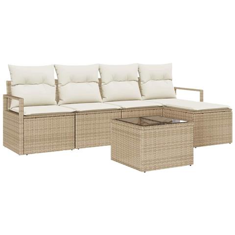 Set Divano da Giardino con cuscino 6 pcs Beige e Crema - Foto 1
