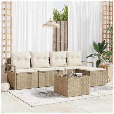 Set Divano da Giardino con cuscino 6 pcs Beige e Crema - Foto 2