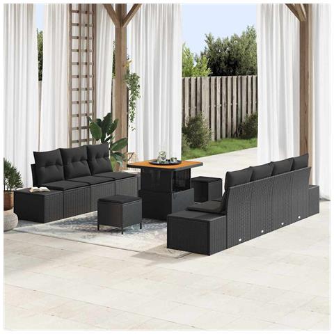 Set Divano da Giardino con cuscino 10 pcs Nero Poly Rattan - Foto 2