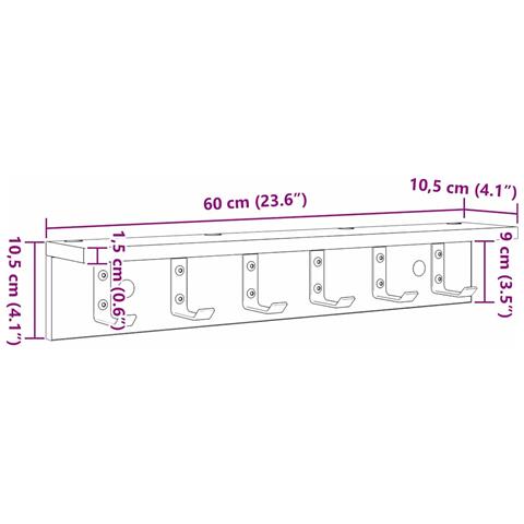 Appendiabiti a muro con lo scaffale Bianco 60 x 10.5 x 10.5 cm - Foto 9