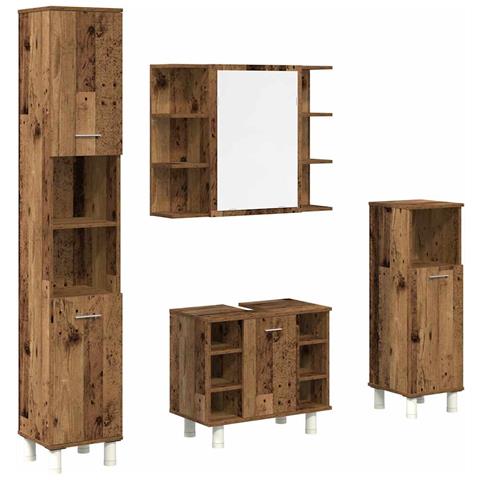 Set Mobili da Bagno 4 pz Legno Antico in Legno Multistrato - Foto 1