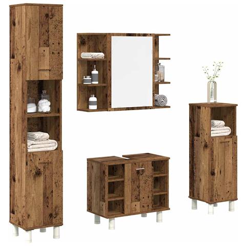 Set Mobili da Bagno 4 pz Legno Antico in Legno Multistrato - Foto 2