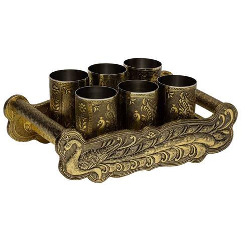 Vassoio In Metallo Goffrato Oro 25x13x6h - Foto 1