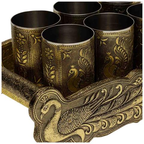 Vassoio In Metallo Goffrato Oro 25x13x6h - Foto 7