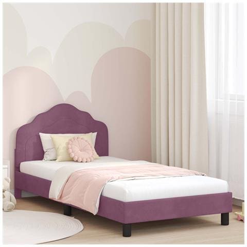 Struttura letto bambini con testata Viola 90 x 200 cm Velluto - Foto 2