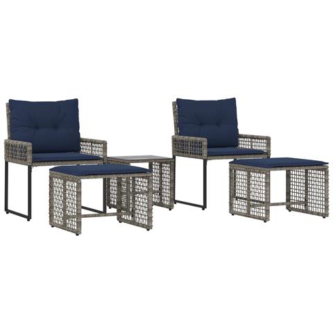 Set di Mobili da Esterno con cuscino 5 pcs Grigio e Blu Navy - Foto 1
