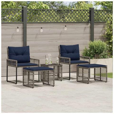 Set di Mobili da Esterno con cuscino 5 pcs Grigio e Blu Navy - Foto 2