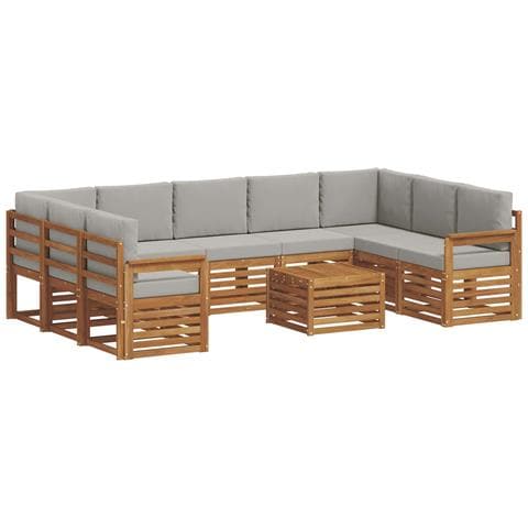 Set divani con cuscino 10 pcs Grigio Naturale e Chiaro - Foto 1